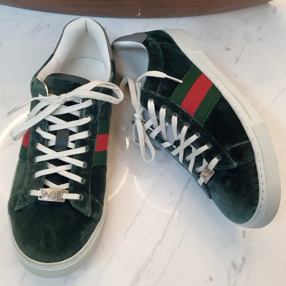 GUCCI new sneakers Ace 'Green Velvet' 757893 - Picture 2 of 16